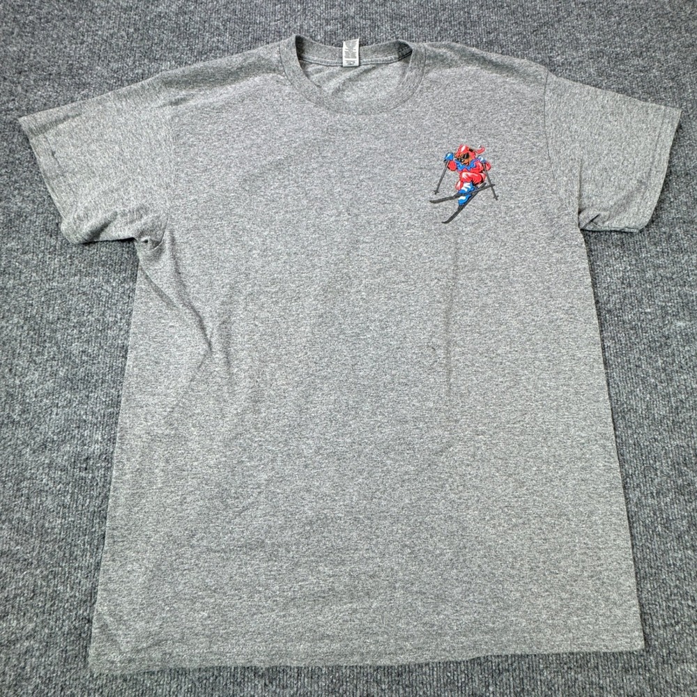 Ski VT Vermont Gildan Shirt‎ Mens L Gray DryBlend Graphic Short Sleeve Tee
